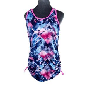 Sofibella Athletic Tank Top Galaxy Print Pink Blue Ruched Drawstring Size L